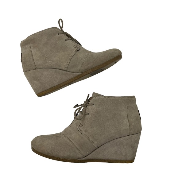 Toms Women's Wedge Booties Desert Beige Lace‎ up 8 Suede Shoe - Picture 5 of 11